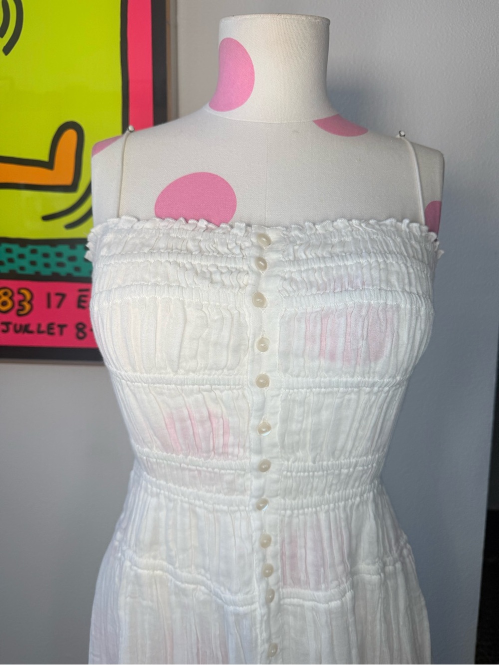 Free People FP One Lausanne Slip White Smocked Buttondown Sleeveless Dress Sz XS - Picture 2 of 16